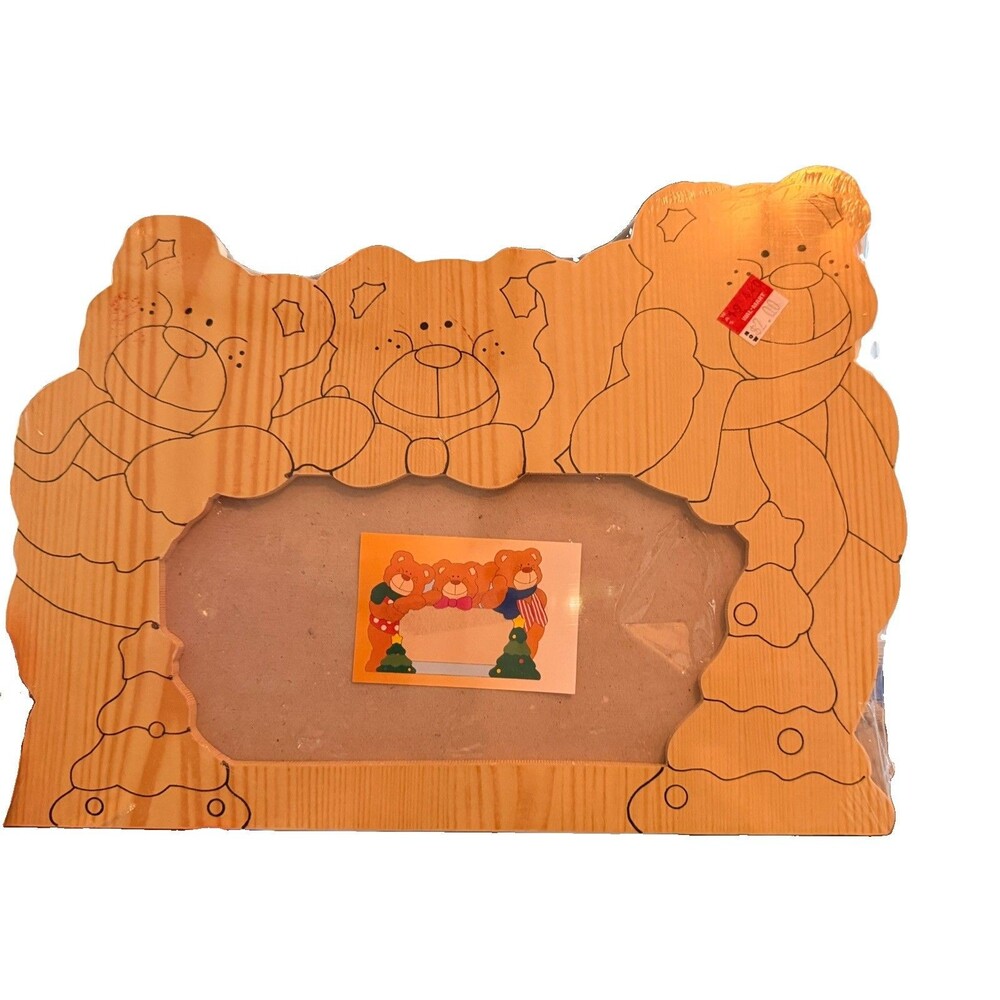 Vintage Y2K Holiday Time Paintable Teddy Bear & Christmas Tree Frame Sealed